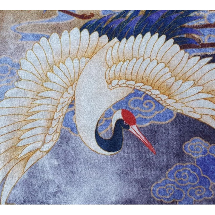 Tapis vintage japonais grue de Mandchourie velours doux fabrication sur mesure.