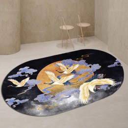 Tapis vintage japonais traditionnel grue à couronne rouge et nuages bleus, déco insolite salle d'attente.