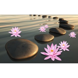 revêtement de sol PVC vinyle auto-adhésif trompe l'oeil effet 3D personnalisé paysage zen les lotus au coucher du soleil