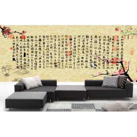 Papier peint tapisserie asiatique aspect ancien  - Calligraphie chinoise