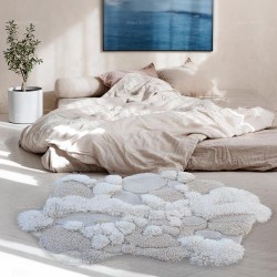 tapis gris en relief descente de lit, la neige sur rocher, mousse et lichen gris.