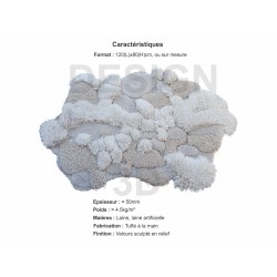 Tapis épais design 3D en relief forme libre, neige blanche sur rocher gris.
