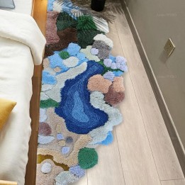 Tapis Descente De Lit Forme De Vague Lac Bleu Mousse Lichen En Relief