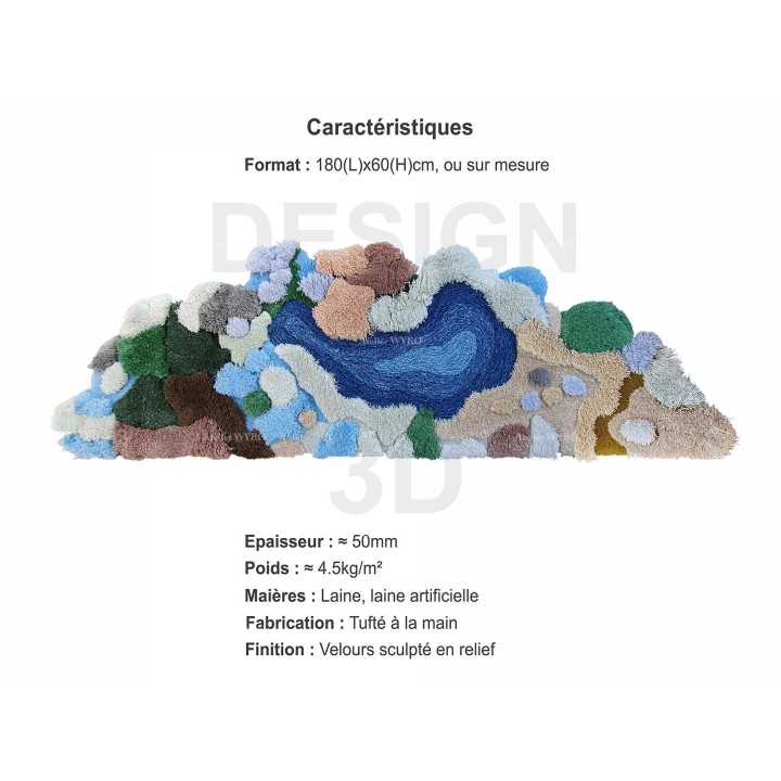 Tapis Descente De Lit Forme De Vague Lac Bleu Mousse Lichen En Relief