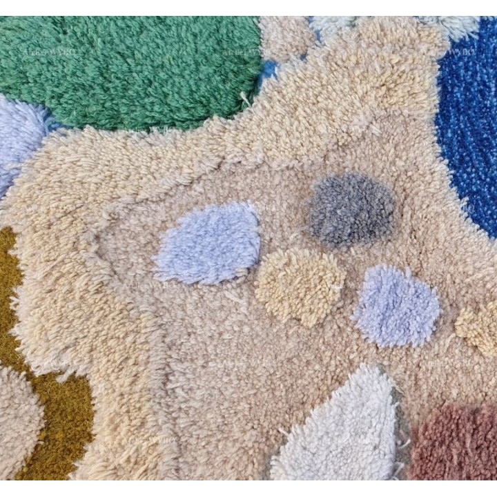 Tapis Descente De Lit Forme De Vague Lac Bleu Mousse Lichen En Relief
