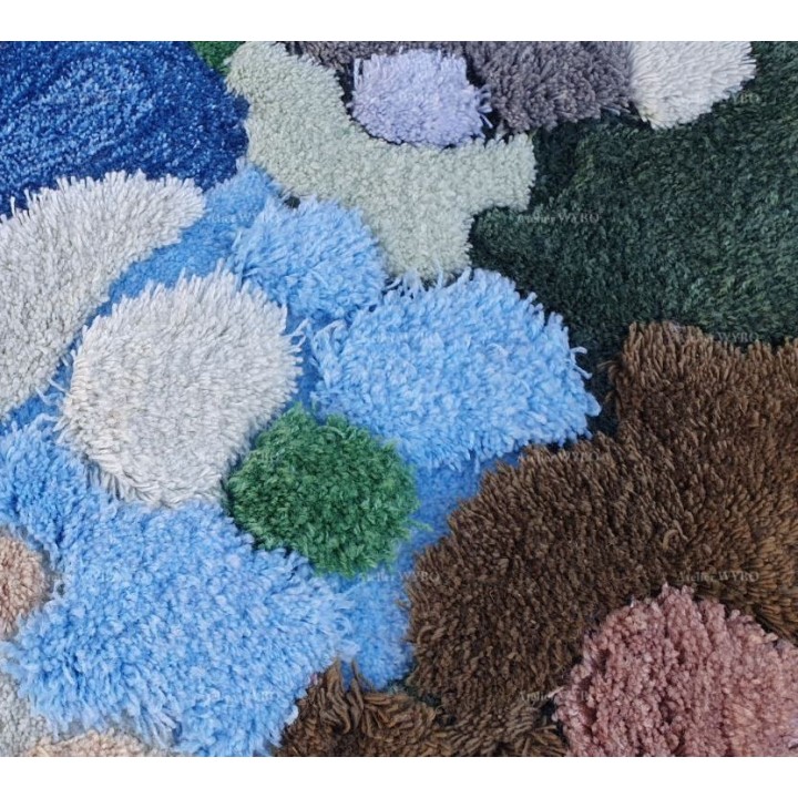 Tapis Descente De Lit Forme De Vague Lac Bleu Mousse Lichen En Relief