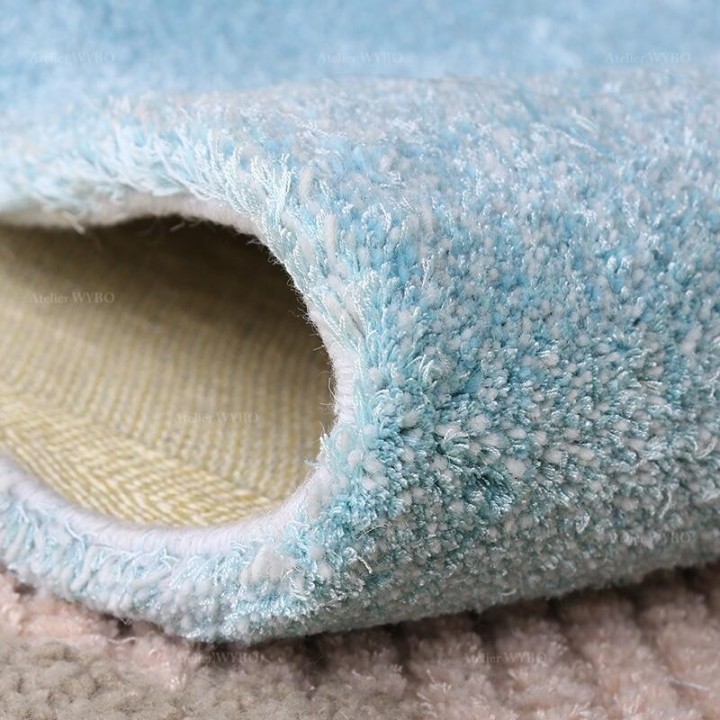 Tapis Bleu en Relief Design Contemporain Fait A La Main Plage Tropicale