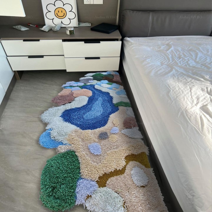 Tapis Descente De Lit Forme De Vague Lac Bleu Mousse Lichen En Relief