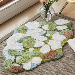 Petit tapis pour l'entrée, design insolite couleur douce, mousse et lichen en relief.
