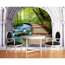 papier peint 3D personnalsé paysage zen petit pont sur la rivière