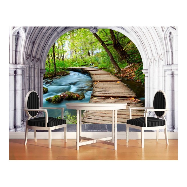 papier peint 3D personnalsé paysage zen petit pont sur la rivière