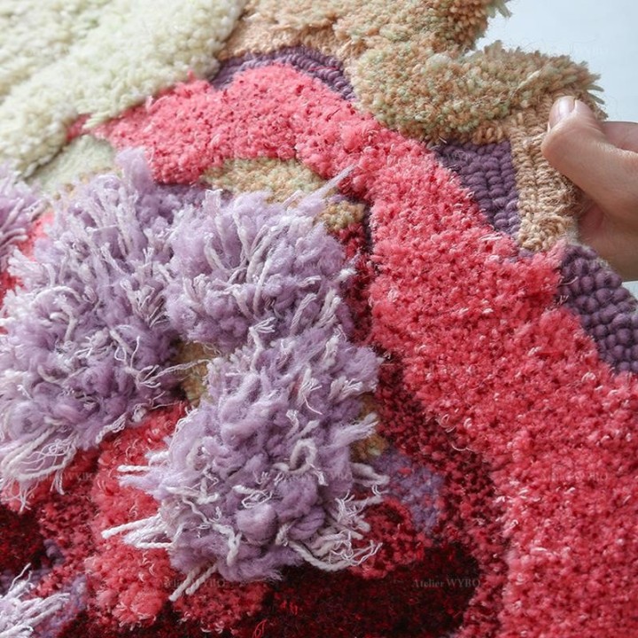 Tapis Salon Floral Forme de Cœur Design 3D En Relief Fleur Rose Mauve