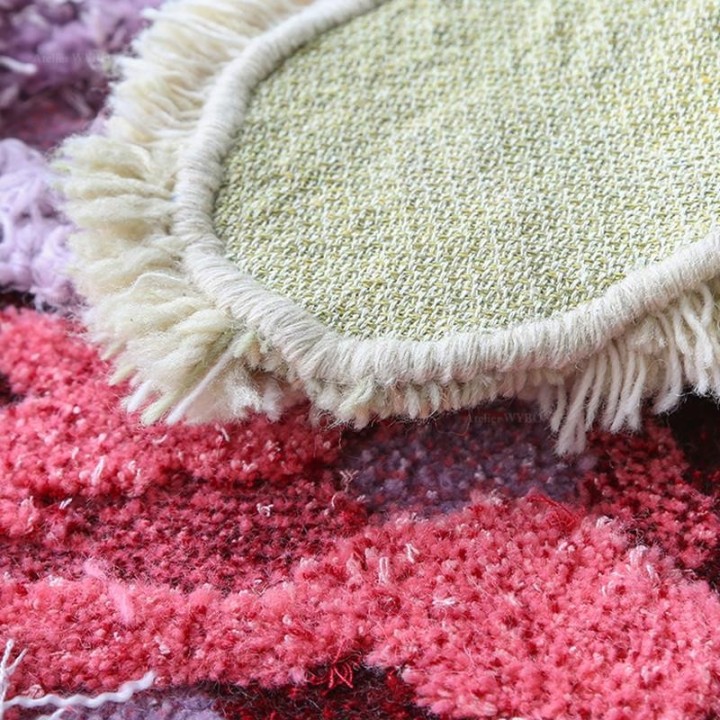 Tapis Salon Floral Forme de Cœur Design 3D En Relief Fleur Rose Mauve