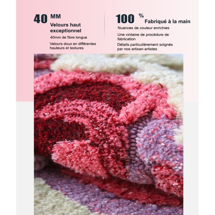 Tapis Salon Floral Forme de Cœur Design 3D En Relief Fleur Rose Mauve