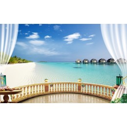 Poster géant mur trompe l'œil 3D paysage tropical Maldives