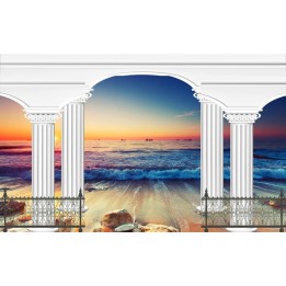papier peint personnalisé romantique trompe l'oeil effet 3D la mer au coucher du soleil