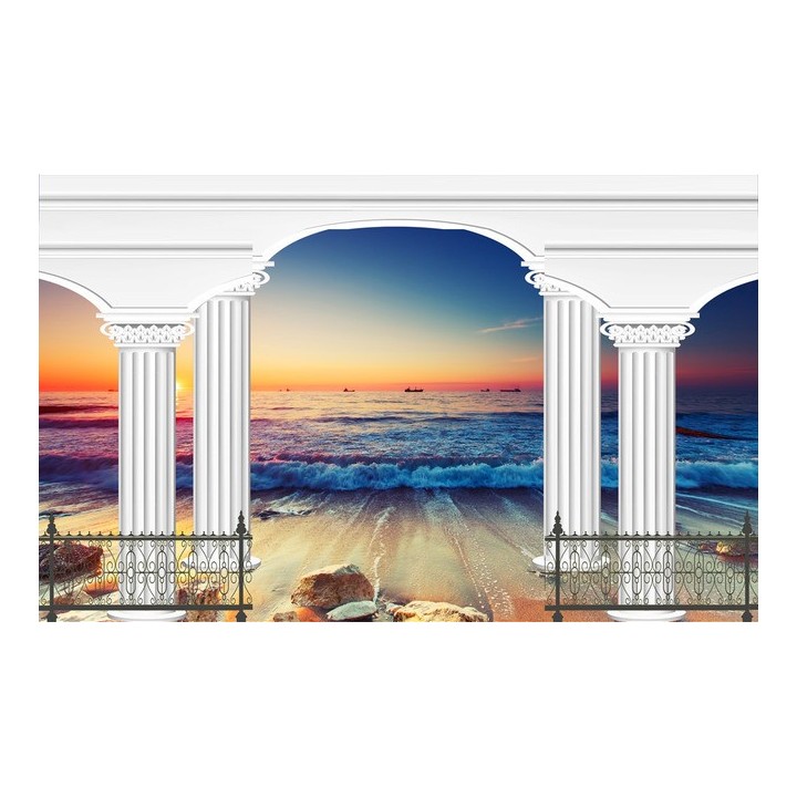papier peint personnalisé romantique trompe l'oeil effet 3D la mer au coucher du soleil