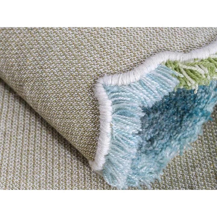 Tapis contemporain en relief tufté main paysage bleu vert turquoise beige