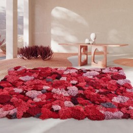 Tapis laine fleur Rouge design 3D coqulicot tulipe dahlia gerbera lilas