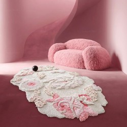 Tapis design 3D velours épais en relief, fleurs roses romantiques pour salle de séjour et chambre.