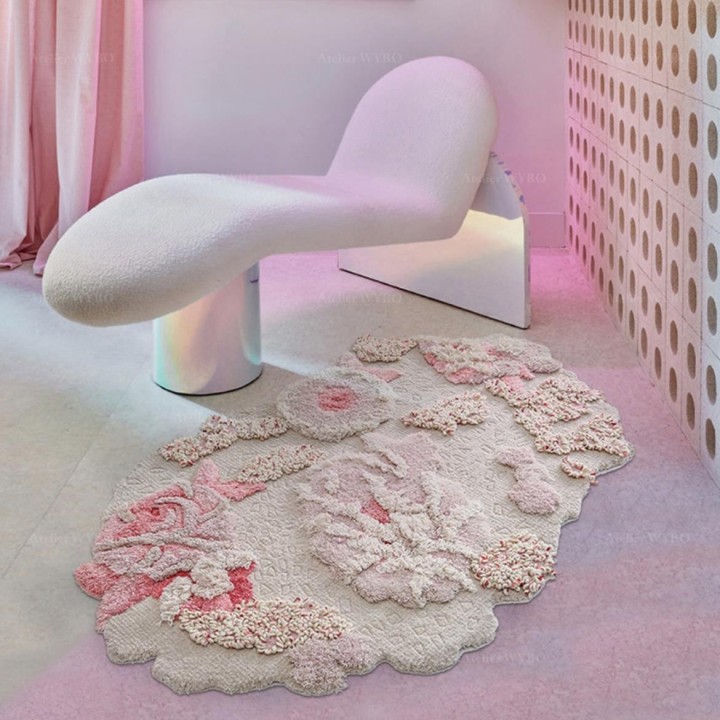 Tapis de designer contemporain pour salon de beauté, jardin floral fleurs roses romantiques.