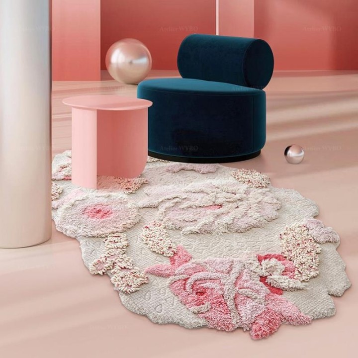 Vente tapis de salon romantique, rose, camélia et tulipe ambiance poétique.