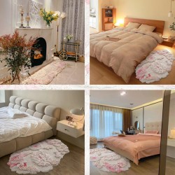 Tapis rose design 3D pour salon et chambre, descente de lit romantique.