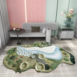 Tapis 3D pour salon moderne, paysage féerique velours épais en relief.