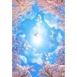 plafond tendu imprimé personnalisé paysage romantique les fleurs de cerisier sous le soleil de printemps