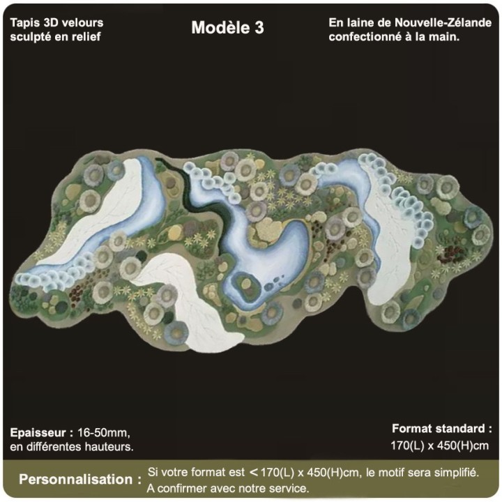 Tapis 3D original pour couloir champignons géants dans une forêt féerique, velours épais en relief tufté à la main.