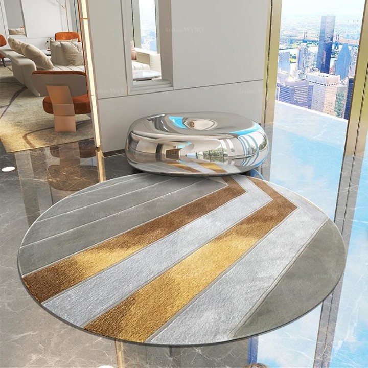 Tapis en Laine Salon Séjour Teinte Grise et Marron-Doré Fait à la Main