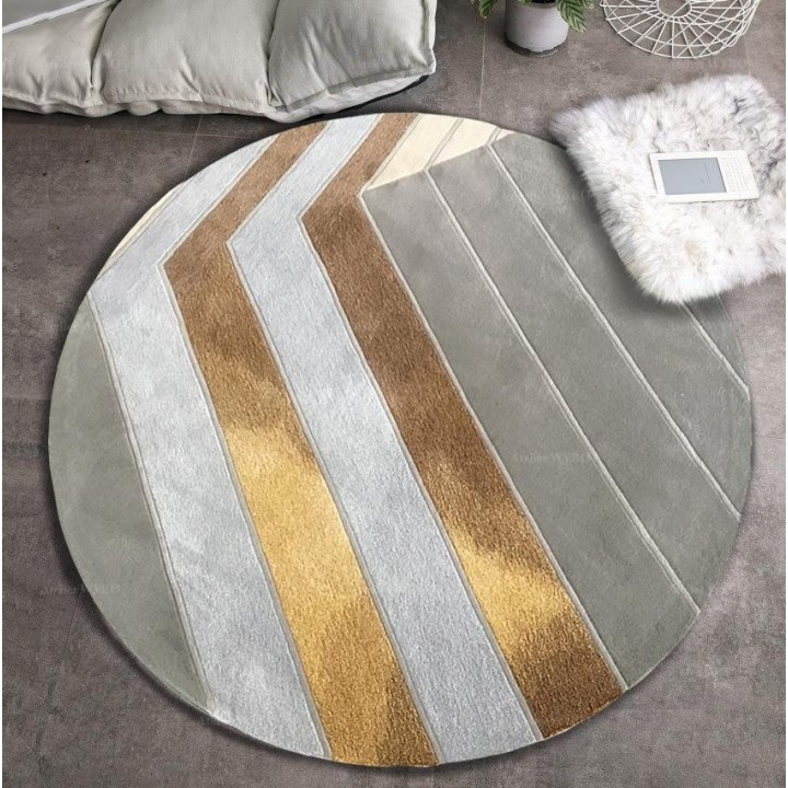 Tapis en Laine Salon Séjour Teinte Grise et Marron-Doré Fait à la Main