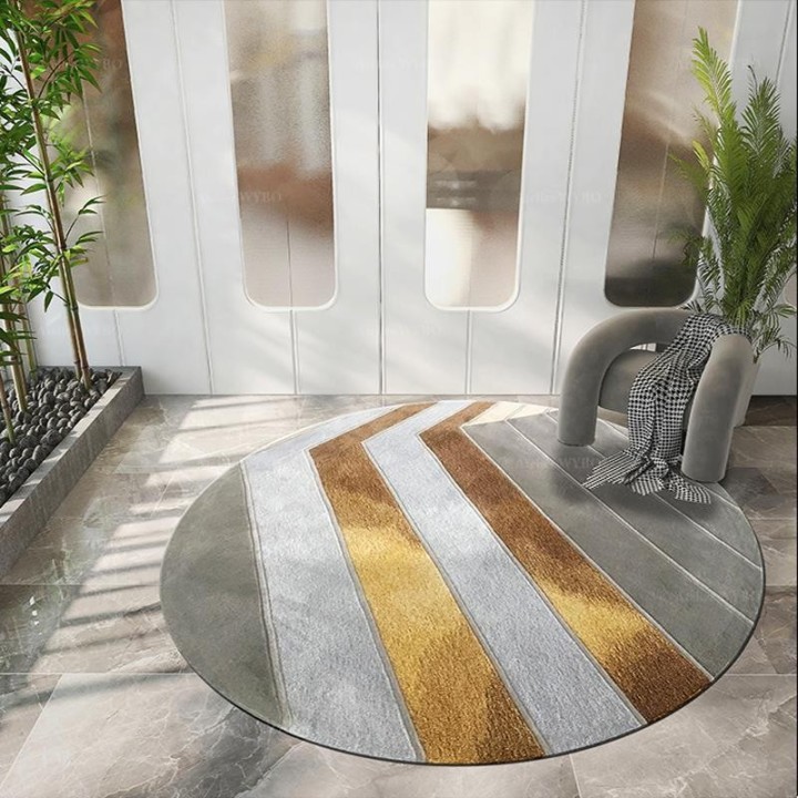 Tapis en Laine Salon Séjour Teinte Grise et Marron-Doré Fait à la Main