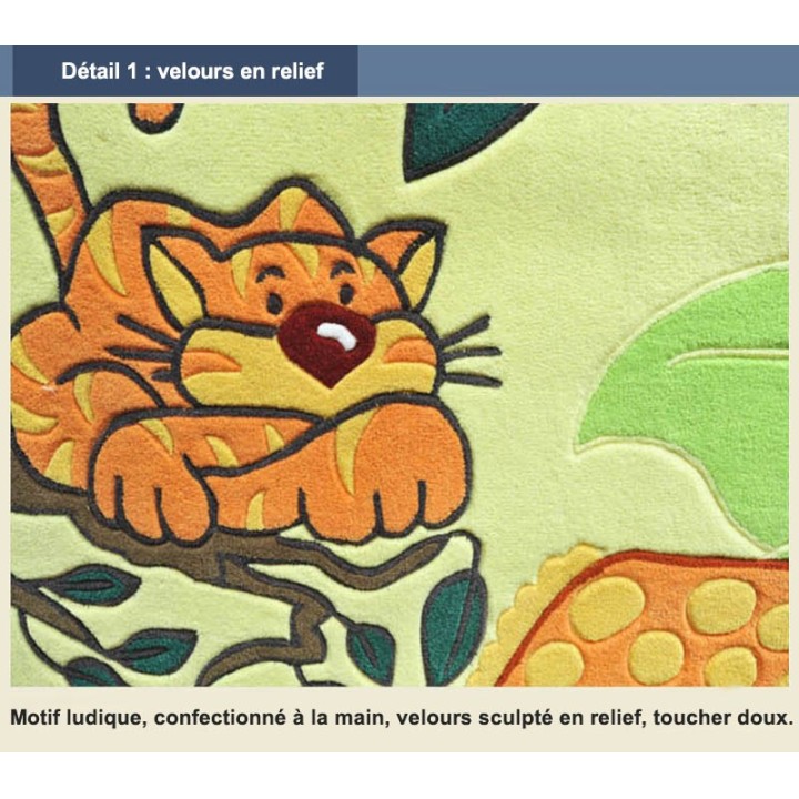 Tapis en relief animaux sauvages tigre et girafe, en laine de Nouvelle-Zélande fait à la main.