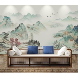 Papier Peint Chinois Salon Séjour Montagne Et Rivière Dans La Sérénité