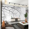 Papier peint panoramique noir et blanc pour salle de séjour, arbres en hiver.