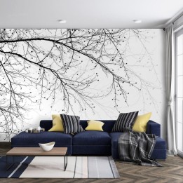 Papier peint salon sur mesure, mur de canapé en noir et blanc.