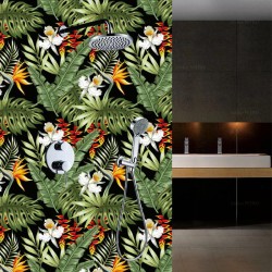 Panneau de douche sur mesure ambiance tropicale, matière étanche et costaud, motif imprimée photoréaliste.