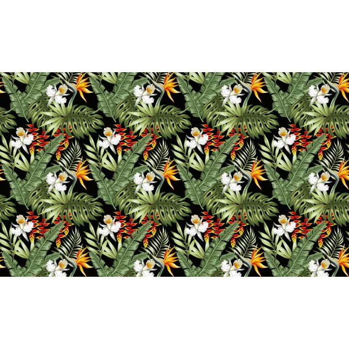 Reproduire un papier peint tropical sur panneau étanche en PVC pour décorer les salle de bain.