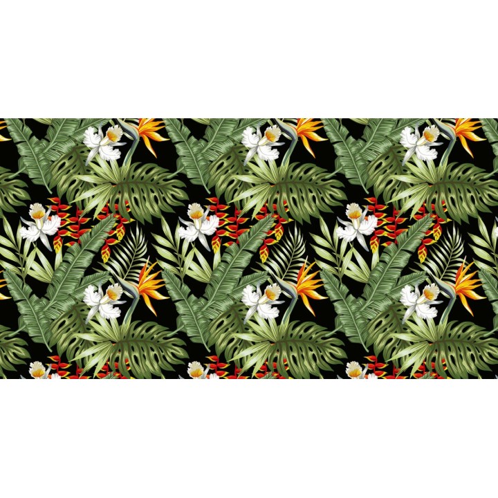 Déco salle de bain tropicale avec panneau étanche décoratif fleurs et plantes sur mesure.