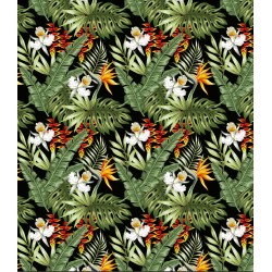 Panneau tropical salle de bain ambiance jungle - Les fleurs et plates exotiques sur fond noir
