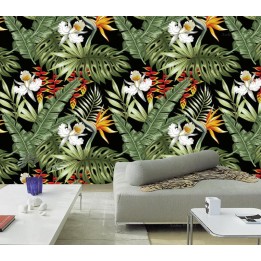 Tapisserie plante tropicale fleur exotique orchidée oiseau de paradis