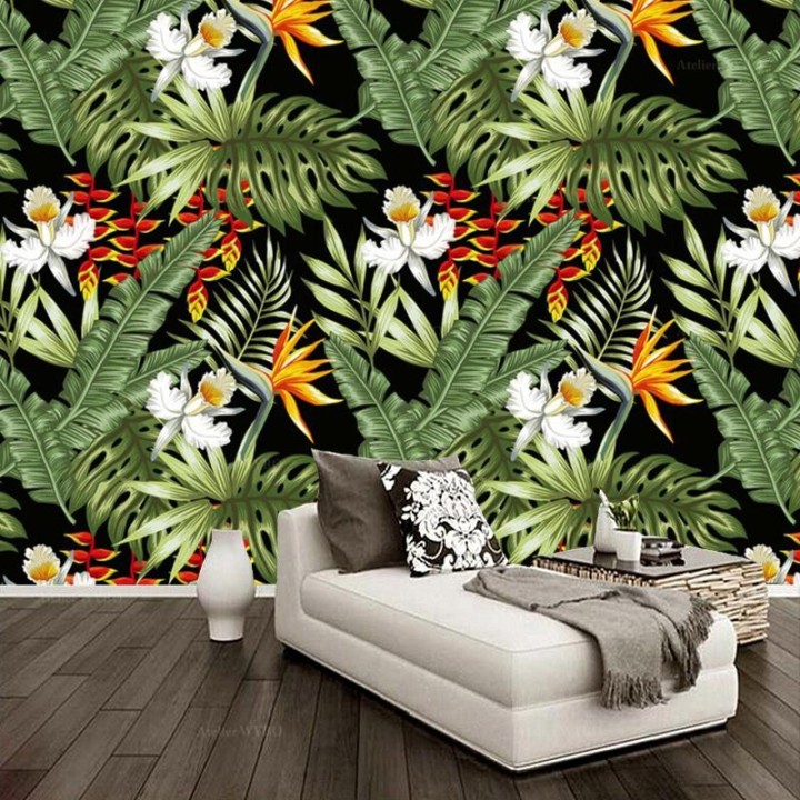Tapisserie plante tropicale fleur exotique orchidée oiseau de paradis