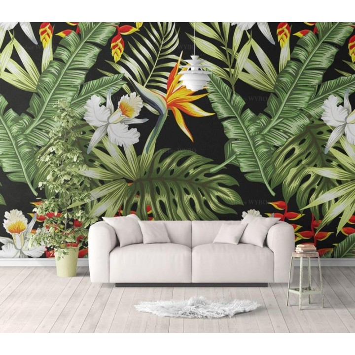 Tapisserie plante tropicale fleur exotique orchidée oiseau de paradis