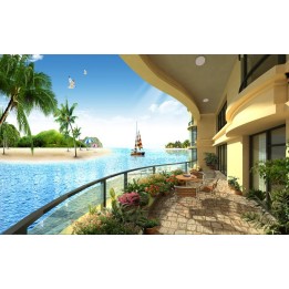 ppier peint romantique personnalisé trompe l'oeil effet 3D paysage de la mer tropicale extension d'espace