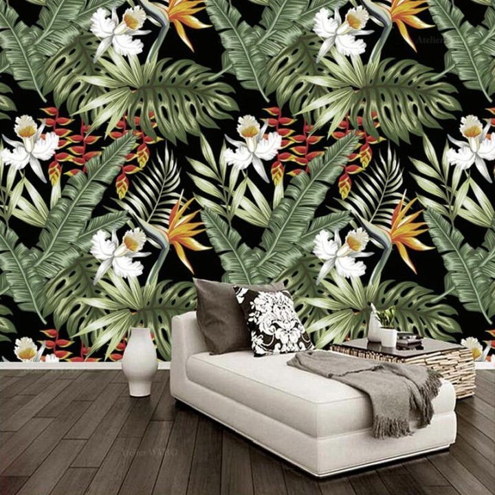 Tapisserie plante tropicale fleur exotique orchidée oiseau de paradis