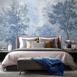 Papier Peint Design Scandinave Salon Couleur Bleue Claire Forêt Arbres