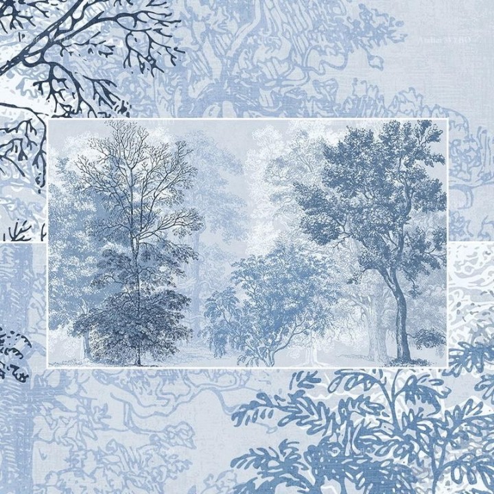 Papier Peint Design Scandinave Salon Couleur Bleue Claire Forêt Arbres