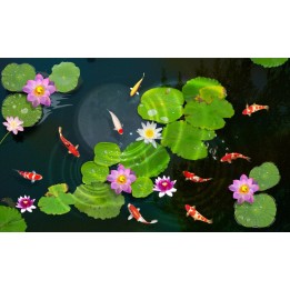 revêtement de sol pvc vinyle personnalisé ambiance zen les nénuphars et les poissons dans l'étang