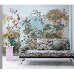 Papier Peint Panoramique Belvédère Japonais Fleurs Plantes Jardin Tropical